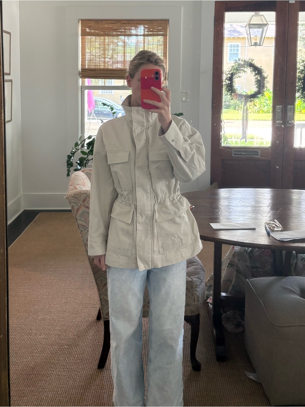Woman’s Cream Utility Jacket - Casual Field Coat